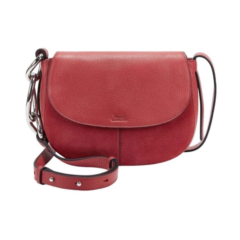 Vince Camuto Zofi Saddle Crossbody Bag Glamour Red Pebbled Leather New